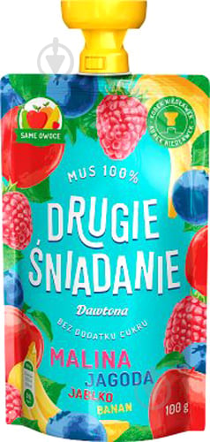 Пюре фруктове Dawtona Другий сніданок малина чорника яблуко банан 100 г - фото 1