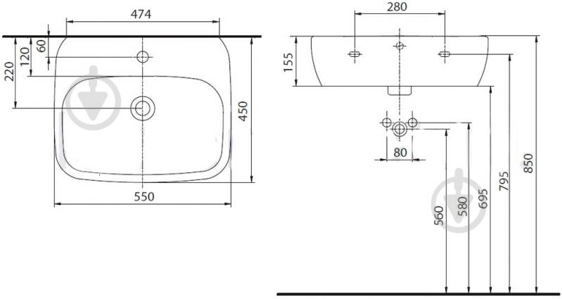 Умывальник Kolo Style 55 см - фото 3 Умывальник Kolo Style 55 см - фото 3