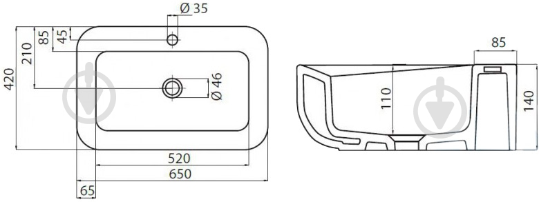 Умывальник Kolo Coctail 65 см - фото 3 Умывальник Kolo Coctail 65 см - фото 3