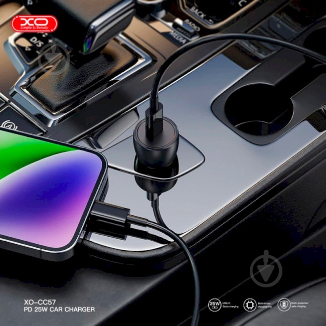 Автомобільний зарядний пристрій Xo CC57 Metal 1xUSB-C PD25W Car Charger Black - фото 3 Автомобільний зарядний пристрій Xo CC57 Metal 1xUSB-C PD25W Car Charger Black - фото 3