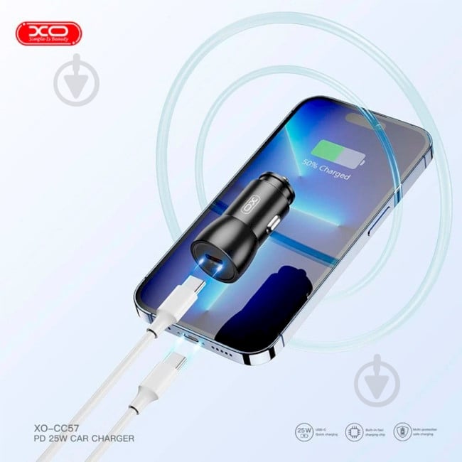 Автомобільний зарядний пристрій Xo CC57 Metal 1xUSB-C PD25W Car Charger Black - фото 4 Автомобільний зарядний пристрій Xo CC57 Metal 1xUSB-C PD25W Car Charger Black - фото 4