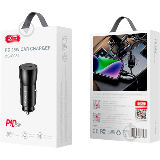 Автомобільний зарядний пристрій Xo CC57 Metal 1xUSB-C PD25W Car Charger Black - фото 5 Автомобільний зарядний пристрій Xo CC57 Metal 1xUSB-C PD25W Car Charger Black - фото 5