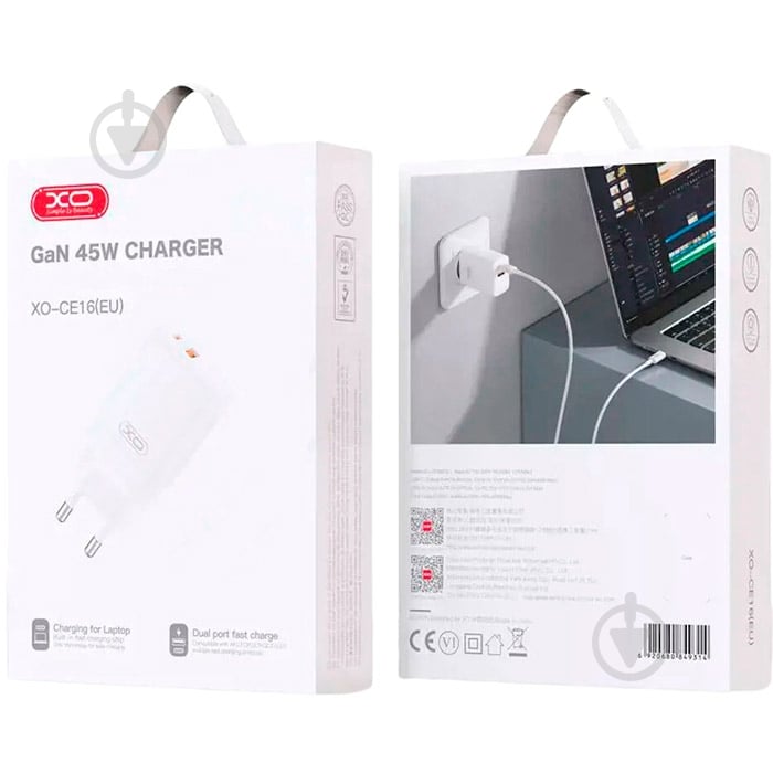 Сетевое зарядное устройство Xo CE16 1xUSB-A/1xUSB-C/QC3.0 PD45W White (CE16_WHITE) - фото 4 Сетевое зарядное устройство Xo CE16 1xUSB-A/1xUSB-C/QC3.0 PD45W White (CE16_WHITE) - фото 4