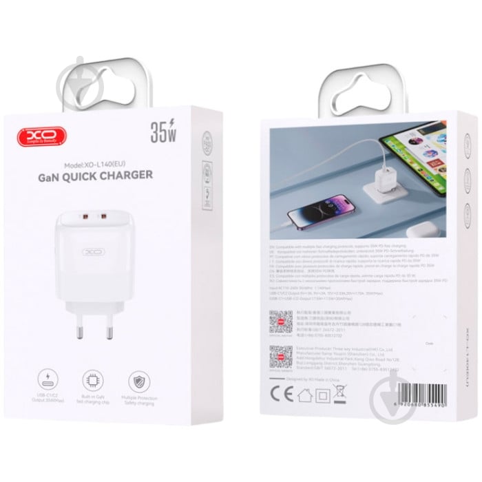 Сетевое зарядное устройство Xo L140 2xUSB-C PD35W White (L140_WHITE) - фото 3 Сетевое зарядное устройство Xo L140 2xUSB-C PD35W White (L140_WHITE) - фото 3