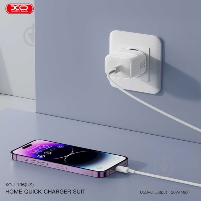 Сетевое зарядное устройство Xo L136 1xUSB-C PD20W White (L136_WHITE) - фото 4 Сетевое зарядное устройство Xo L136 1xUSB-C PD20W White (L136_WHITE) - фото 4