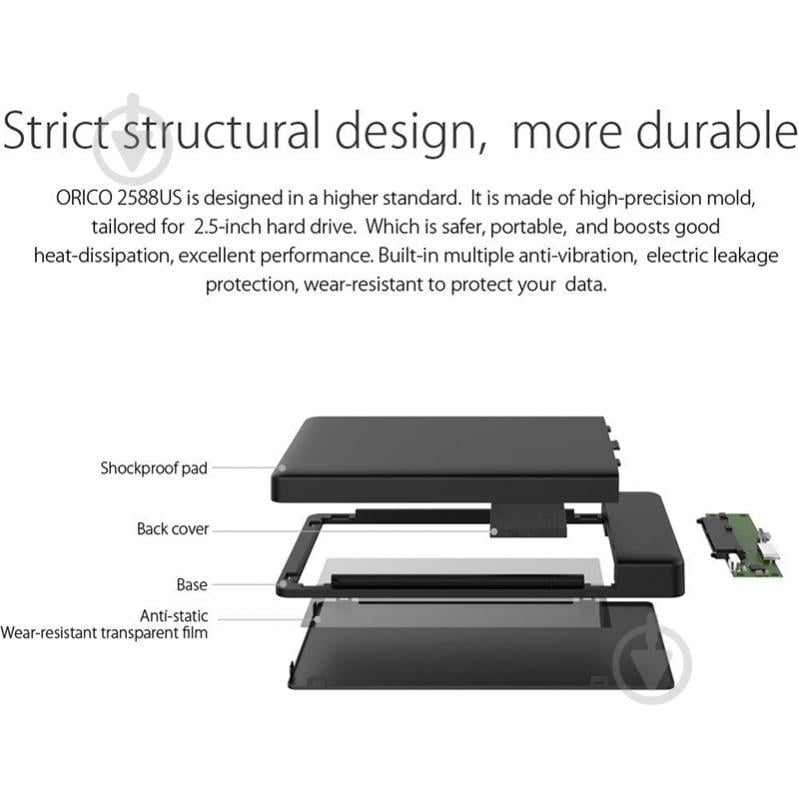Кишеня Orico зовнішня для HDD 2588US3-V1-BK-BP HC380374 - фото 6