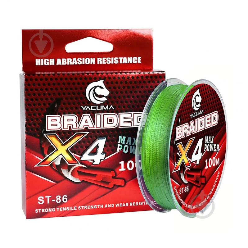 Шнур Yacuma 100 м 0,1 мм 5,5 кг 4-Braid 100 м 0.10 мм 5.5 кг (зеленый) - фото 1 Шнур Yacuma 100 м 0,1 мм 5,5 кг 4-Braid 100 м 0.10 мм 5.5 кг (зеленый) - фото 1