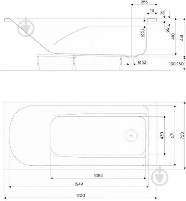 Ванна акрилова Kolo 170х75 см Comfort XWP1470000 - фото 2