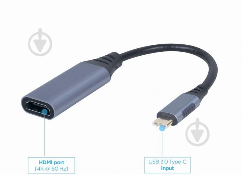 Сетевой адаптер Cablexpert A-USB3C-HDMI-01, USB-C на HDMI, 4К 0,15 м grey (A-USB3C-HDMI-01) - фото 3