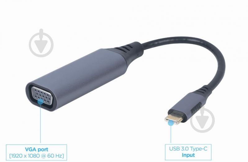 Переходник Cablexpert USB Type-C на VGA, Full HD 0,15 м grey (A-USB3C-VGA-01) - фото 3