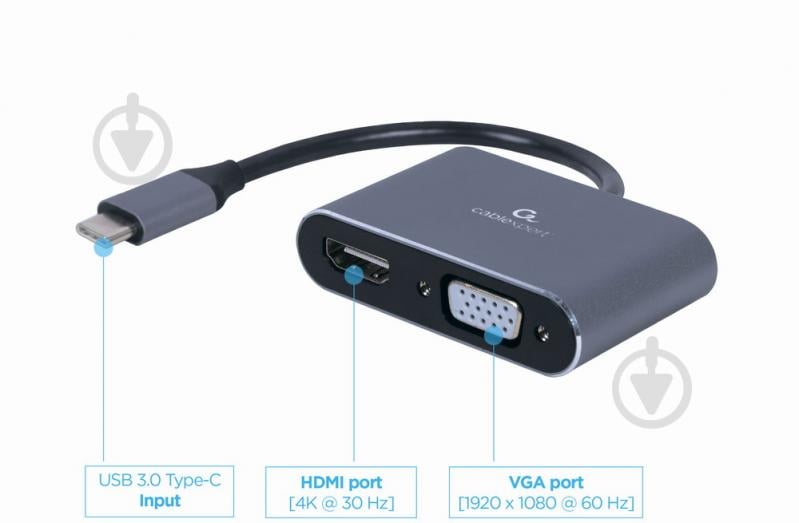 Адаптер Cablexpert USB-C на HDMI/VGA 0,15 м grey (A-USB3C-HDMIVGA-01) - фото 2