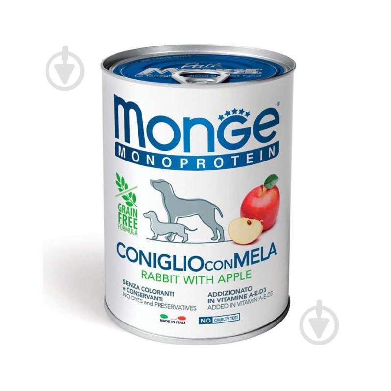 Паштет консервований для усіх порід Monge Monge Dog Monoproteico Fruits кролик і яблуко 400 г - фото 1