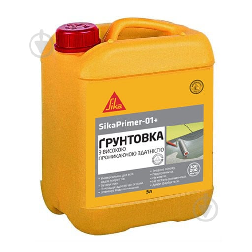 Ґрунтовка глибокопроникна Sika "Primer 01+" з Високою Проникаючою Здатністю 5 л - фото 1