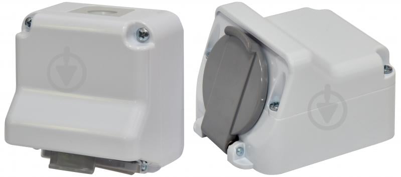 Розетка з кришкою вологозахищена із заземленням кутова PRE-1 (2Р+РЕ, Schuko) IP44 білий 4481019 - фото 1