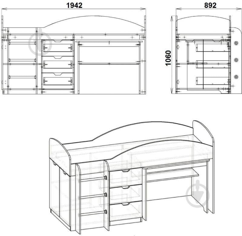 Кровать-горка Компанит Универсал 70x190 см нимфея альба - фото 3