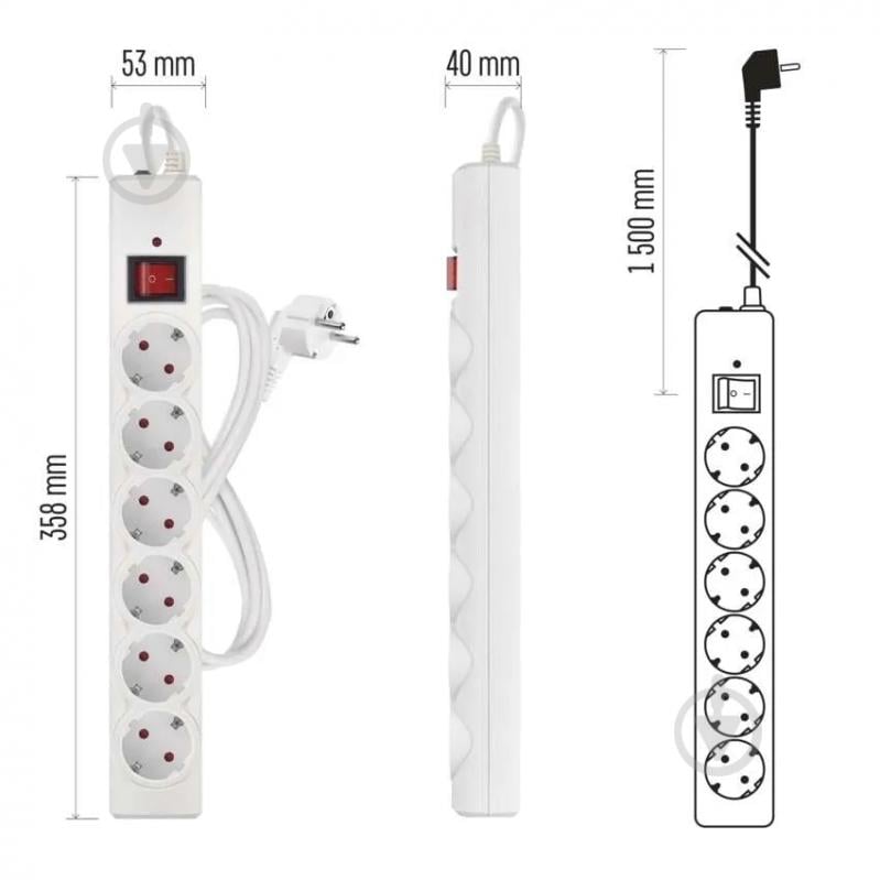 Мережевий фільтр Emos 10 A 2300 Вт із заземленням 6 гн. білий 1,5 м P54215 - фото 12