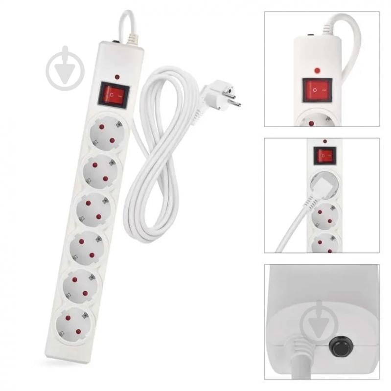 Сетевой фильтр Emos 10 A 2300 Вт с заземлением 6 гн. белый 3 м P54216 - фото 11