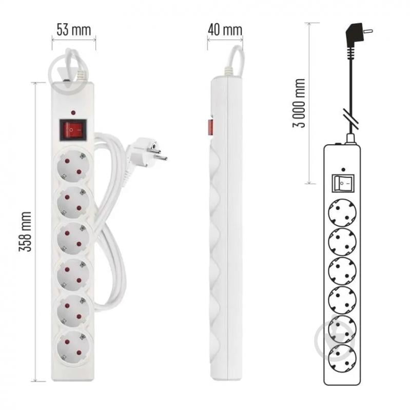 Сетевой фильтр Emos 10 A 2300 Вт с заземлением 6 гн. белый 3 м P54216 - фото 12