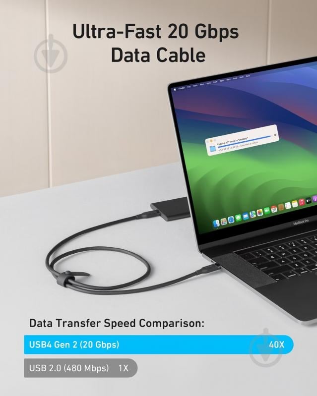 Кабель Anker USB-C to USB-C — 240W 20 Gbps 4K Video Tranfer Bio-Nylon 0,9 м чорний (A80N1H11) - фото 3