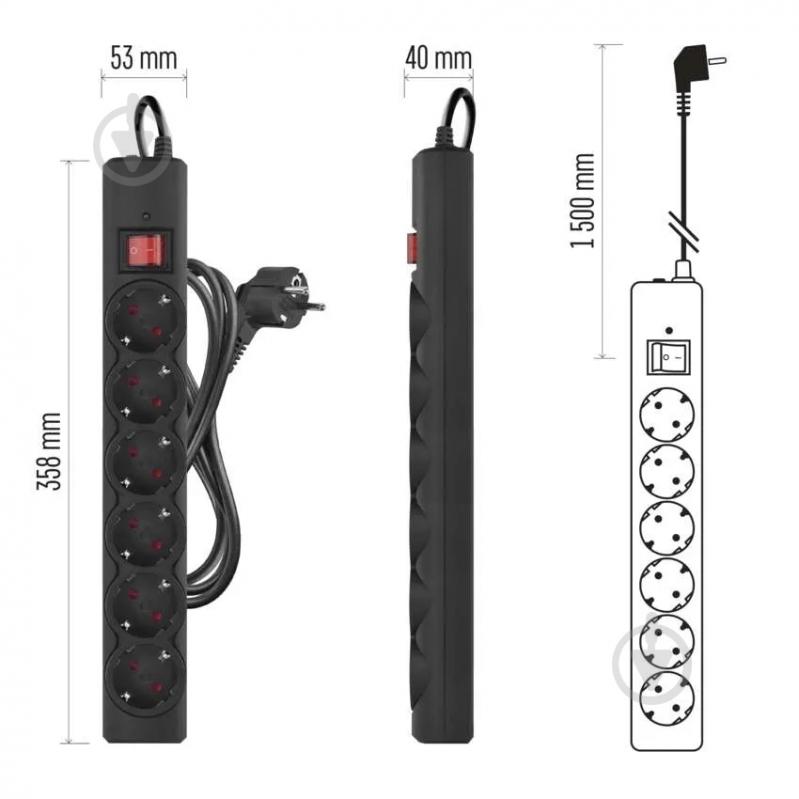Мережевий фільтр Emos 10 A 2300 Вт із заземленням 6 гн. чорний 1,5 м P54218 - фото 12