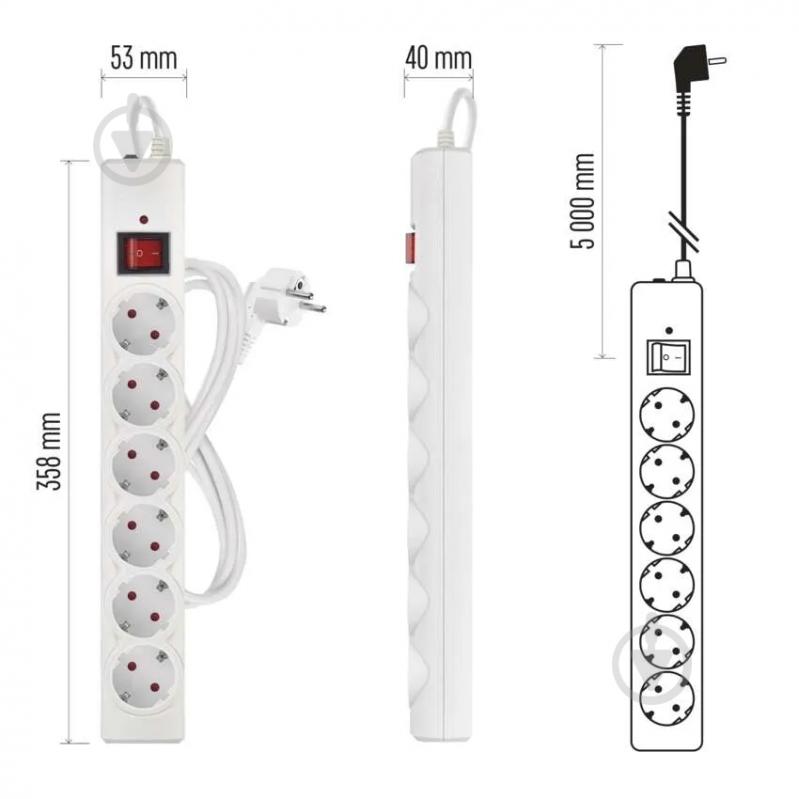 Сетевой фильтр Emos 10 A 2300 Вт с заземлением 6 гн. белый 5 м P54217 - фото 12