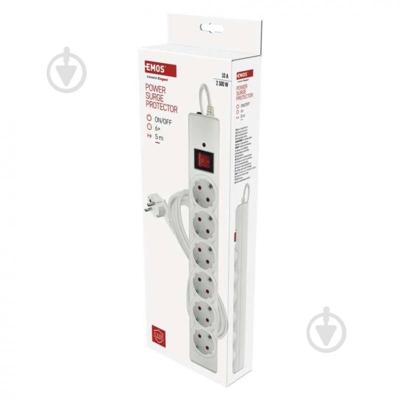 Сетевой фильтр Emos 10 A 2300 Вт с заземлением 6 гн. белый 5 м P54217 - фото 5