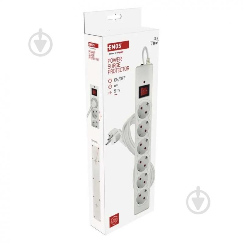 Сетевой фильтр Emos 10 A 2300 Вт с заземлением 6 гн. белый 5 м P54217 - фото 6