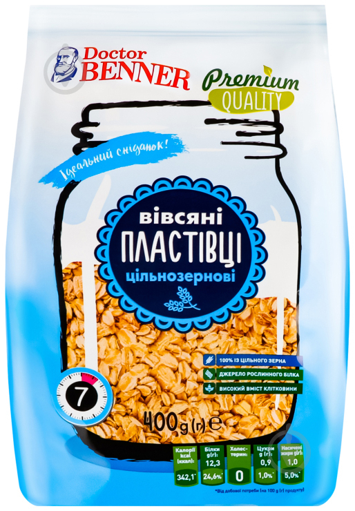 Пластівці ТМ Doctor BENNER Вівсяні цільнозернові 400 г - фото 1