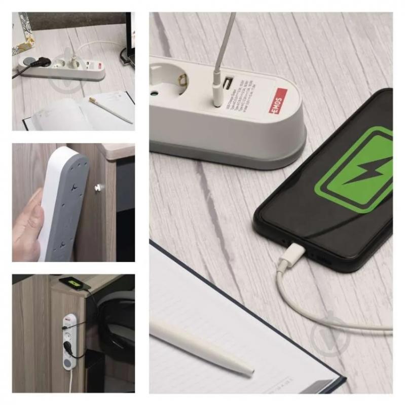 Удлинитель Emos 16 A 3680 Вт 1хUSB-A 1хUSB-C с заземлением 5 гн. белый 3 м P1523FC - фото 16 Удлинитель Emos 16 A 3680 Вт 1хUSB-A 1хUSB-C с заземлением 5 гн. белый 3 м P1523FC - фото 16