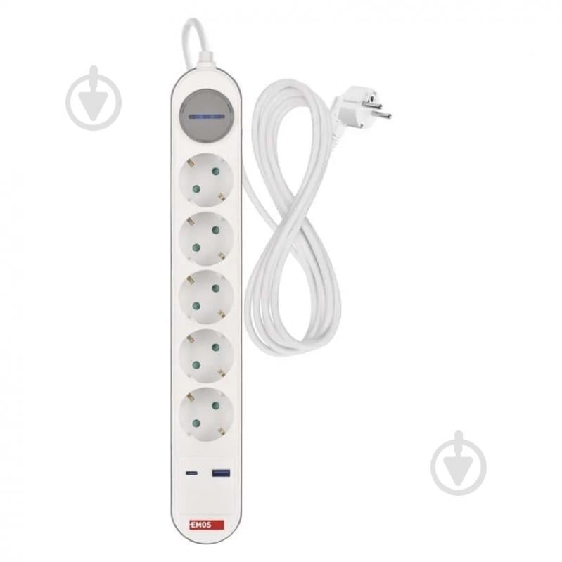 Удлинитель Emos 16 A 3680 Вт 1хUSB-A 1хUSB-C с заземлением 5 гн. белый 3 м P1523FC - фото 5 Удлинитель Emos 16 A 3680 Вт 1хUSB-A 1хUSB-C с заземлением 5 гн. белый 3 м P1523FC - фото 5