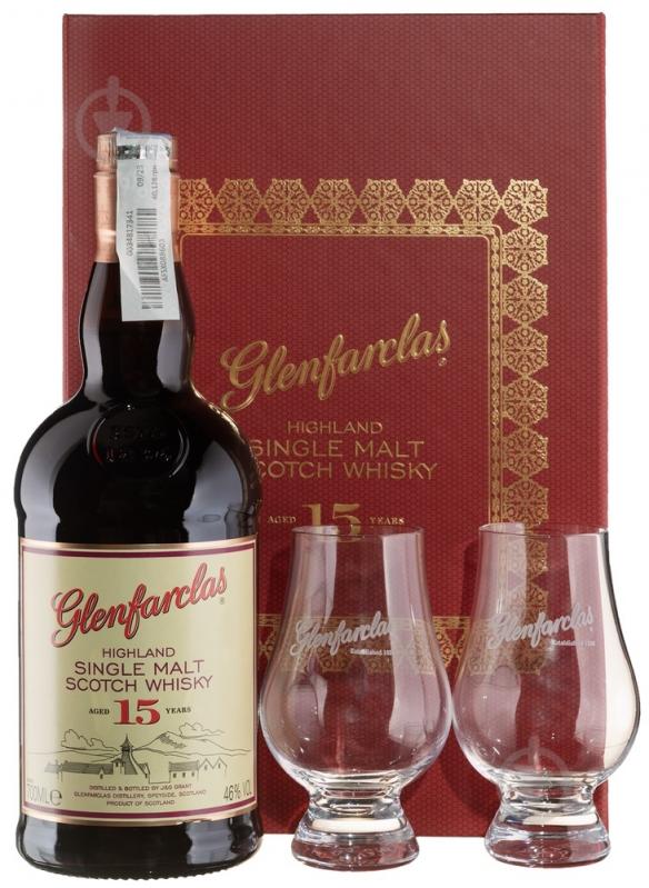 Віскі Glenfarclas Glenfarclas 15 yo + 2 бокали подарункова коробка 0,7 л - фото 1