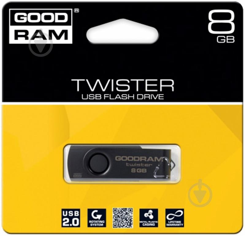 Флеш-пам'ять USB GOODRAM Twister 8 ГБ USB 2.0 black (PD8GH2GRTSKKR9) - фото 2