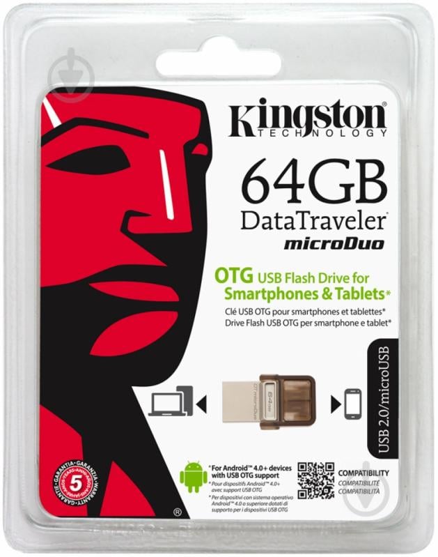 Флеш-пам'ять USB Kingston DataTraveler MicroDuo 64 ГБ USB 2.0 microUSB (OTG) (DTDUO/64GB) - фото 5