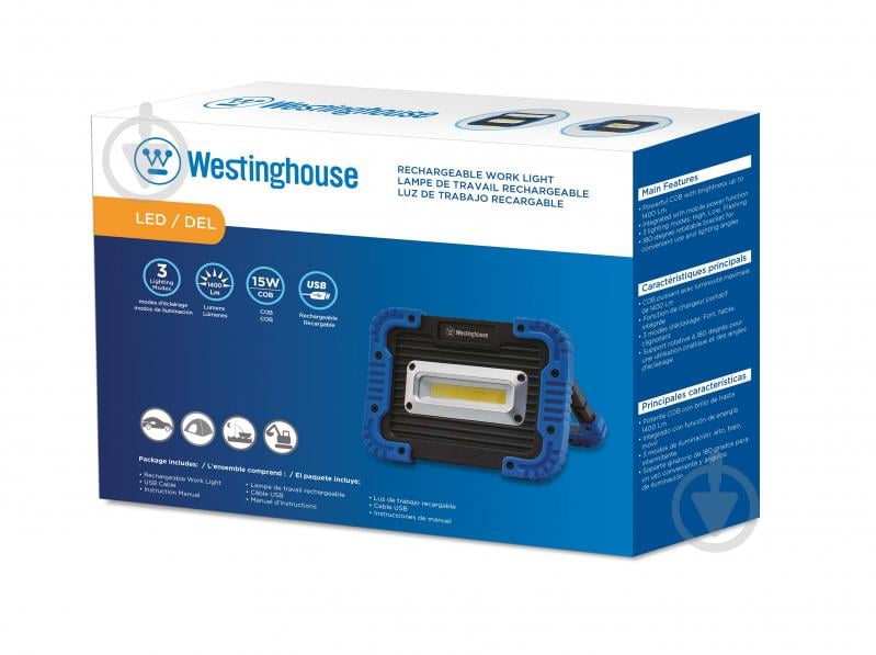 Ліхтар прожекторний Westinghouse WF57N-CB 15W COB LED + microUSB кабель в комплекті чорний із синім - фото 7