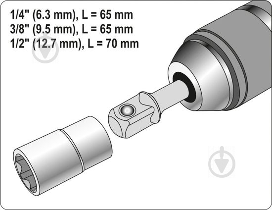 Держатели-адаптеры торцевых головок 1/4", 3/8", 1/2" YATO YT-04685 - фото 4