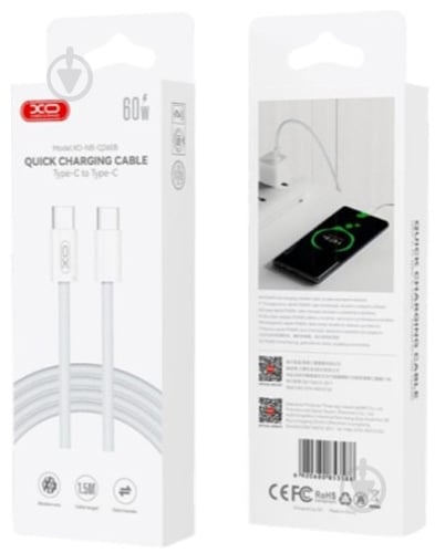 Кабель Xo NBQ260A High-fashion Series Type-C to Type-C - 60W 1,5 м білий (NBQ260B_С_White) - фото 2 Кабель Xo NBQ260A High-fashion Series Type-C to Type-C - 60W 1,5 м білий (NBQ260B_С_White) - фото 2