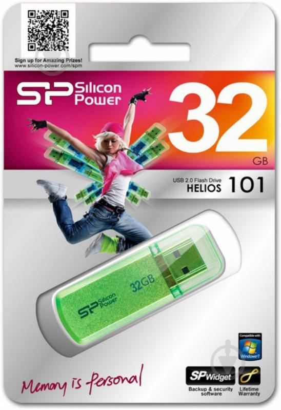 Флеш-пам'ять USB Silicon Power Helios 101 32 ГБ USB 2.0 green (SP032GBUF2101V1N) - фото 2