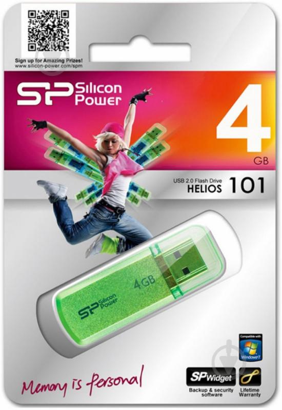 Флеш-память USB Silicon Power Helios 101 4 ГБ USB 2.0 green (SP004GBUF2101V1N) - фото 3