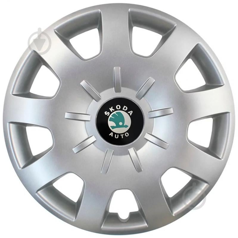 Ковпак для коліс SKS SJS Skoda 314 (logo green) R15" 4 шт. срібний - фото 1