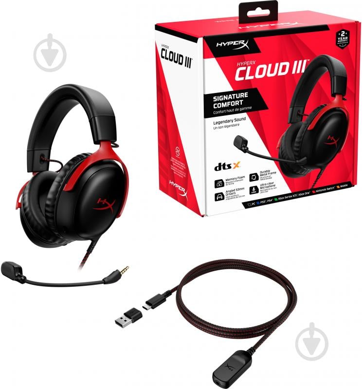 Гарнітура HyperX Cloud III black-red (727A9AA) - фото 8