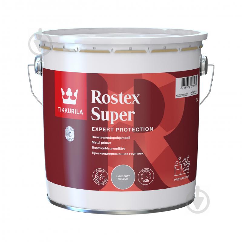 Ґрунтовка TIKKURILA антикорозійна Rostex Super сірий мат 3 л - фото 1