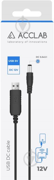 Кабель живлення Acclab USB to DC 5,5х2,1 мм 12V 1A (1283126565120) 1 м чорний - фото 2