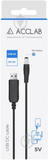 Кабель живлення Acclab USB to DC 5,5х2,5 мм 5V 1,5A (1283126552823) 1 м чорний - фото 2