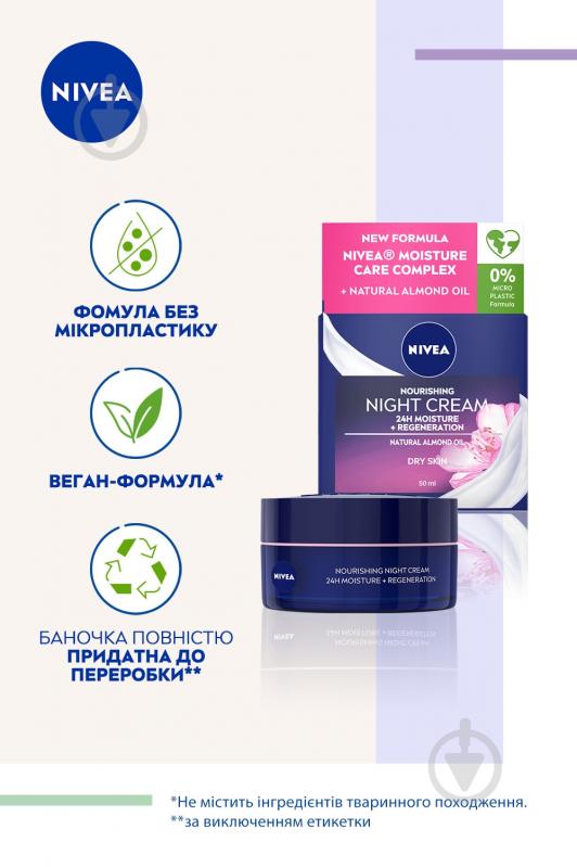 Крем для лица нічний Nivea питательный «Интенсивное увлажнение 24 часа и регенерация» 50 мл - фото 4