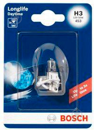 Автолампа галогенна Bosch Longlife Daytime H3 55 Вт 1 шт.(1987301053) - фото 1 Автолампа галогенна Bosch Longlife Daytime H3 55 Вт 1 шт.(1987301053) - фото 1