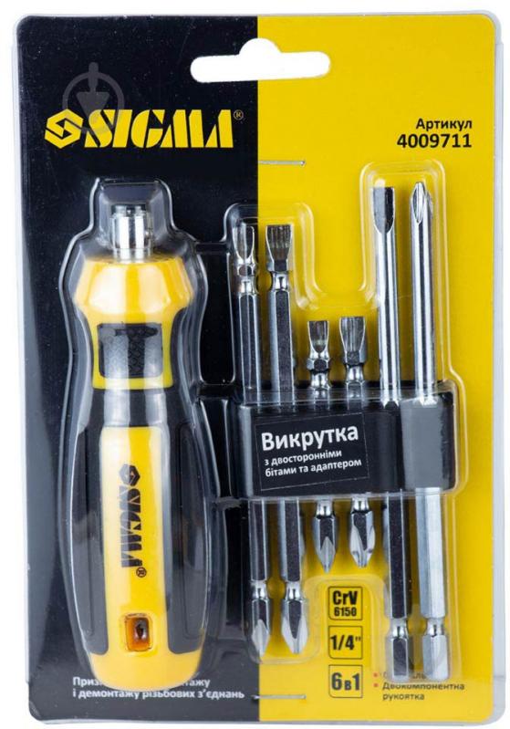 Викрутка Sigma з двосторонніми бітами 6в1 + адаптер CrV Mega 4009711 - фото 7 Викрутка Sigma з двосторонніми бітами 6в1 + адаптер CrV Mega 4009711 - фото 7