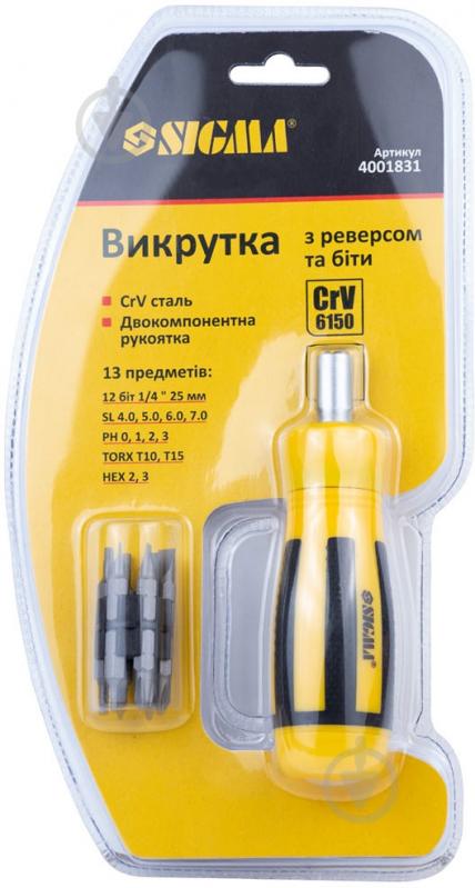 Викрутка Sigma з реверсом + біти 12 шт CrV 4001831 - фото 6
