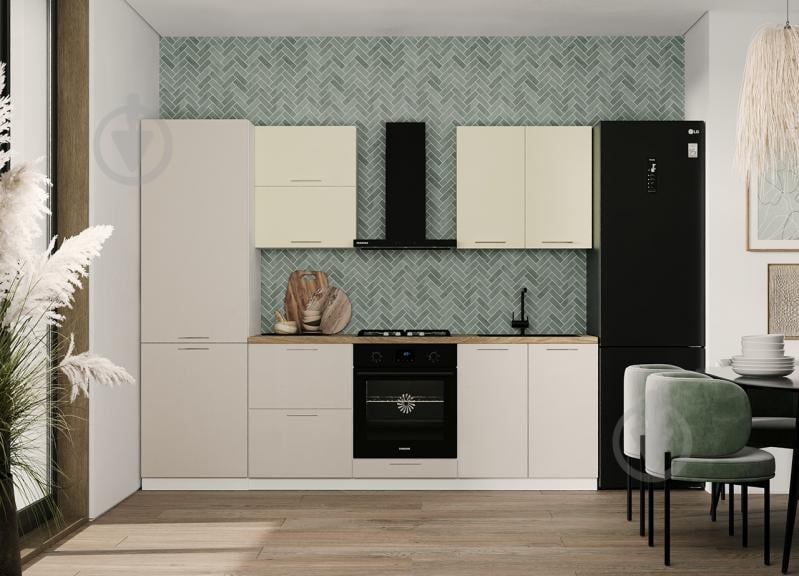 Кухня модульна ROKO Руна пряма МДФ / ДСП 2,6×2,6м кремовий/меланж/білий - фото 1 Кухня модульна ROKO Руна пряма МДФ / ДСП 2,6×2,6м кремовий/меланж/білий - фото 1