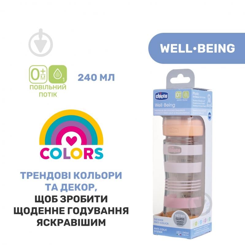 Бутылочка Chicco Well-Being Colors 240 мл 0м+ (28721.11) - фото 3