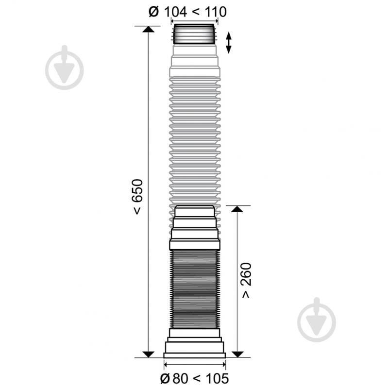 Гофра армированная для унитаза Wirquin Ø110 мм 260-650 мм Push-Fit - фото 2